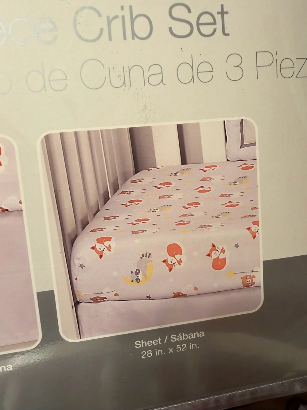 Everyday Kids 3 piece Crib Set with playful fox print. Adorable NWT Size Crib